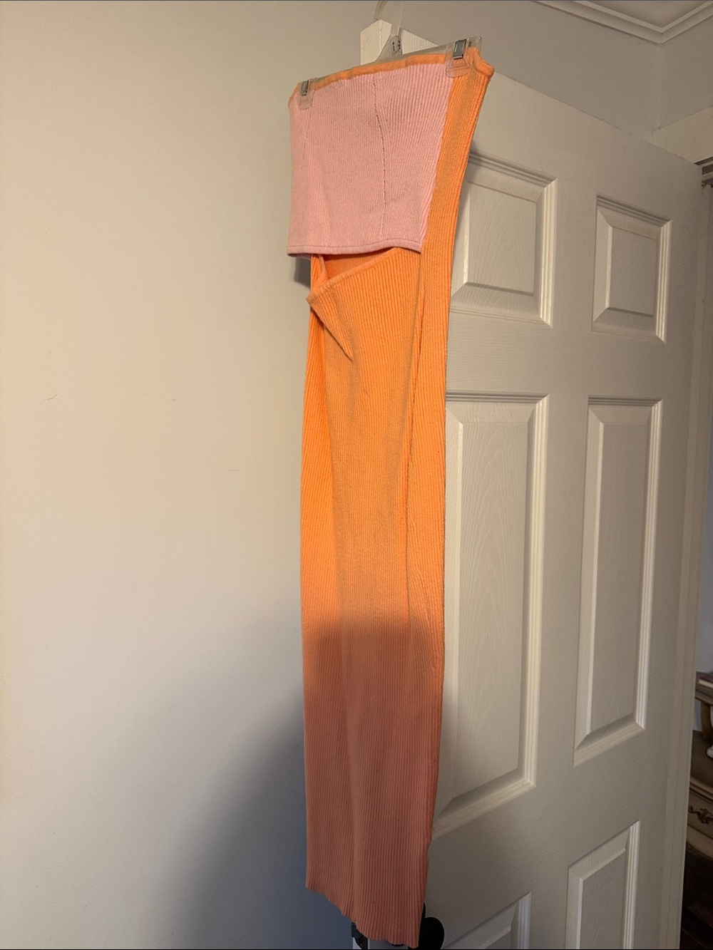 Ribbed Cut out Dress in Peach and Pink